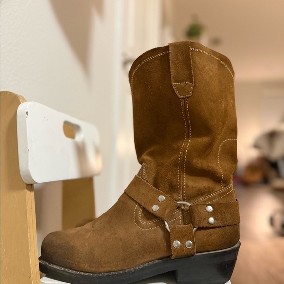 BROTHERS AND SONS MEN'S PULL-ON ROUGHOUT MOTORCYCLE BOOTS - SQUARE TOE - Picture 4 of 5